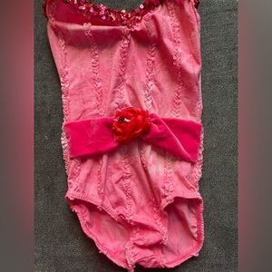 costume gallery Girls dance leotard one piece, pink sleeveless outfit-Medium
